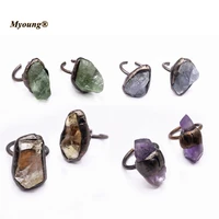 natural crystal quartz amethysts aquamarines antique copper rings fashion adjustable band bohemian for women jewelry my210427