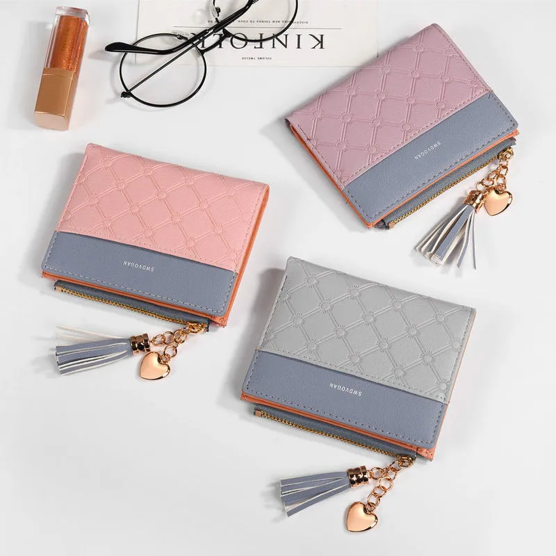 

2021 Fashion Tassel Women Wallet for Credit Cards Small Luxury Brand Leather Short Womens Wallets and Purses Carteira Feminina