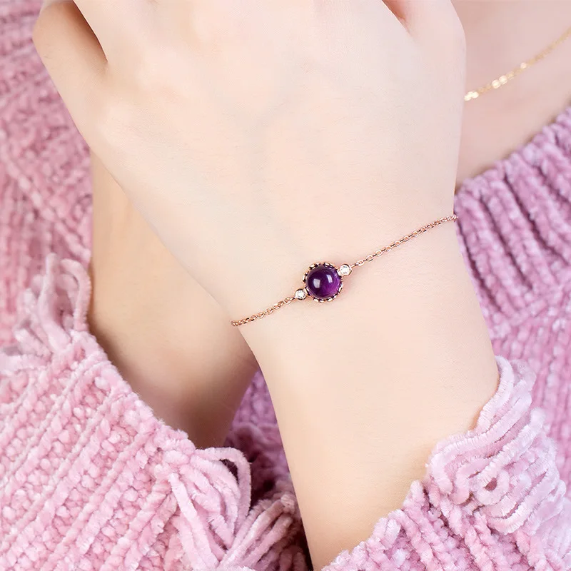 Bague Ringen женский простой темперамент круглый аметист Серебро 925 ювелирные изделия драгоценный камень браслет для женщин юбилей подарок на день Святого Валентина
