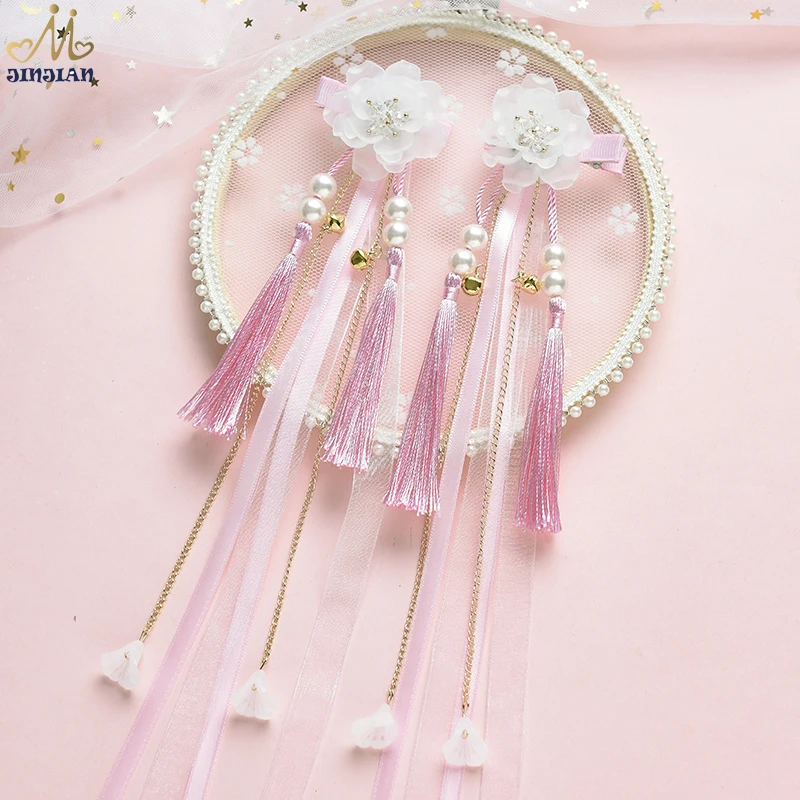 

Ancient style hair with tassels streamers girl Hanfu head rope silk flower hair accessories children's hairpin Chinese style