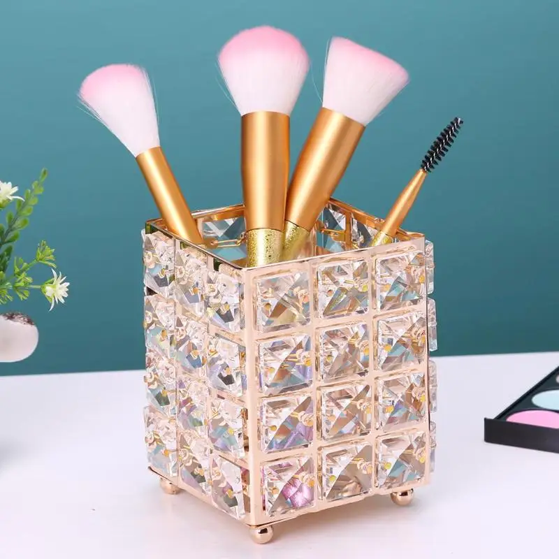 

Luxury Metal Crystal Makeup Brush Holder Gold Silver Diamond Cosmetic Brushes Storage Tube Cosmetic Pen Box Organizer
