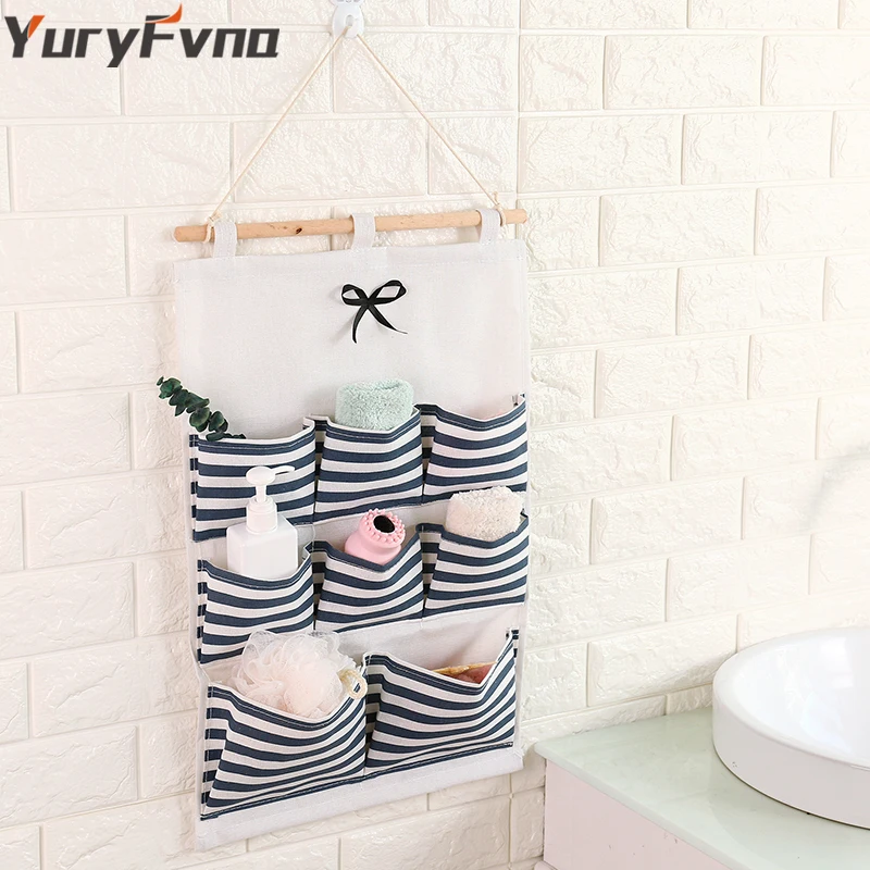 YuryFvna Wall Hanging Bag Linen Cotton Fabric Kitchen Storage Case Closet Home Organizer Gadget Holder | Дом и сад