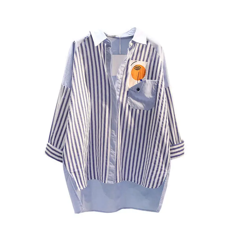 

Women Coat 2021 New Striped Shirt Spring Summer Sun Protection Tops Loose Retro Blouse Jacket Female Casual Thin Outerwear