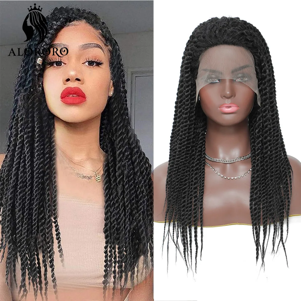 

18 дюймовые плетеные парики, черные синтетические кружевные передние парики, бесклеевые Сенегальские Гавана твист плетеные крючком парики ...