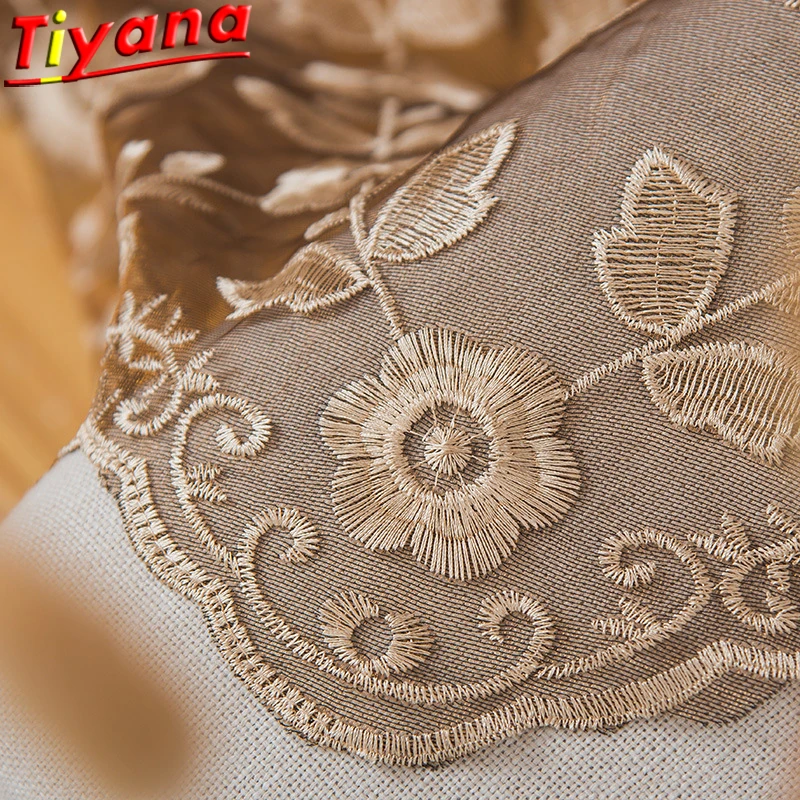 

European-style Luxury 3D Embroidered Tulle Gauze Curtains for Living Room Coffee Sheer Window Screens for Balcony #VT