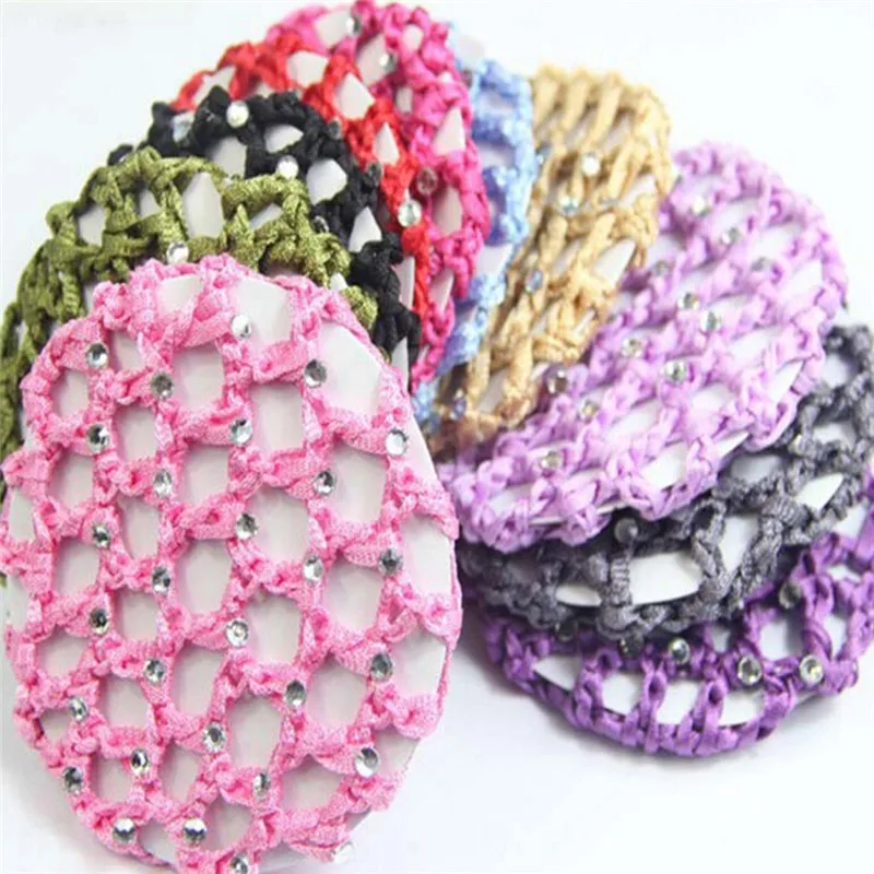 

Girls Women Bun Cover Snood Hair Net Ballet Dance Skating Crochet Chic Rhinestone Hair Styling Accessor