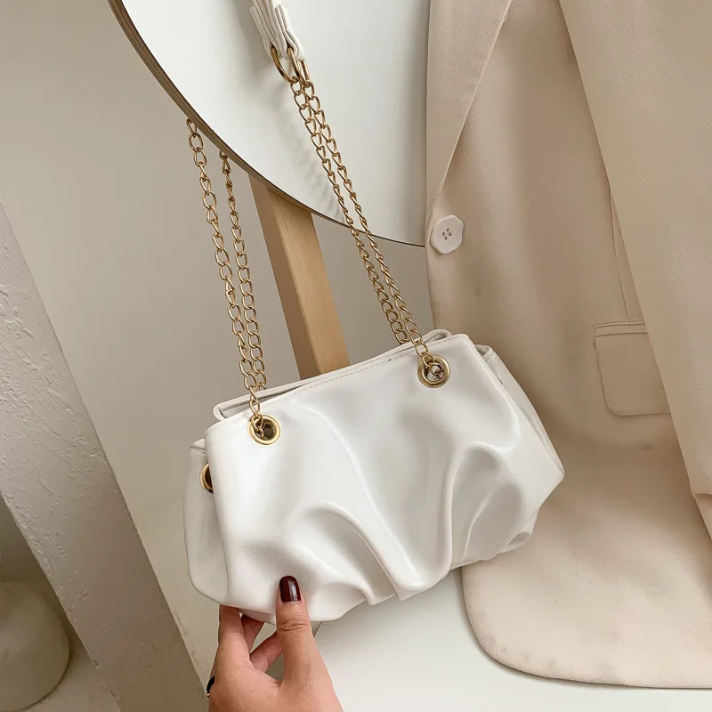 

Women Solid Color PU Shoulder Handbag Pleated Chain Female Bucket Crossbody Bags Vintage Crossbody Bags for Women Birthday Gifts