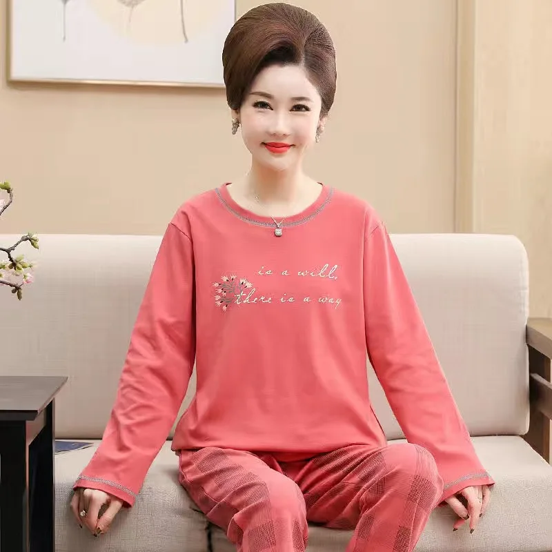 

Женский пижамный комплект Fdfklak с длинными рукавами и брюками для женщин среднего возраста, домашняя одежда большого размера