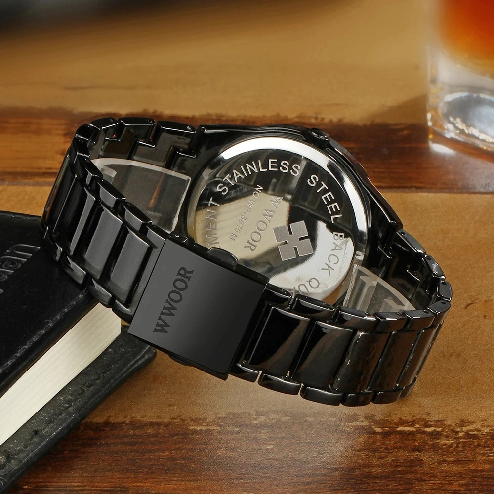 

2021 WWOOR Top Brand Luxury Watches Men Sports Business Watch Casual Black Full Steel Quartz Watch Waterproof Wrist Watch Reloj