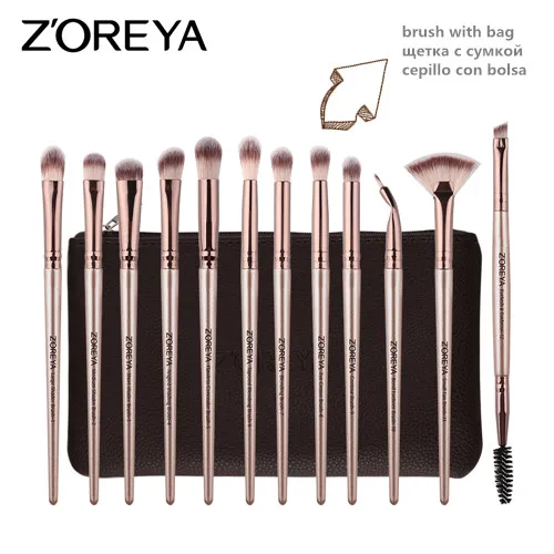 Khaki brush with bag ZOREYA набор кистей для макияжа глаз 12 шт. профессиональные розовые золотые тени для век консилер для смешивания веерные кисти с полиуретановой сумкой - Handle Color: Khaki brush with bag