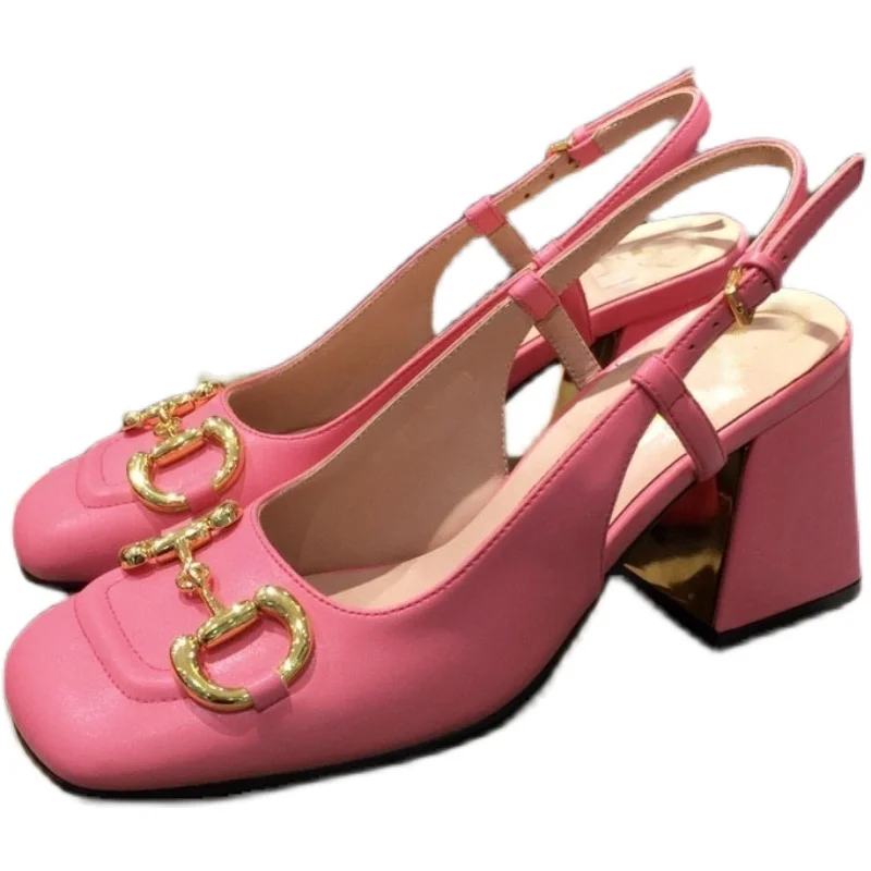 

Women's Single Word Buckle High Heel Sandals Square Toe Chunky Heel Shoes 2021cm Height Spring 7.5