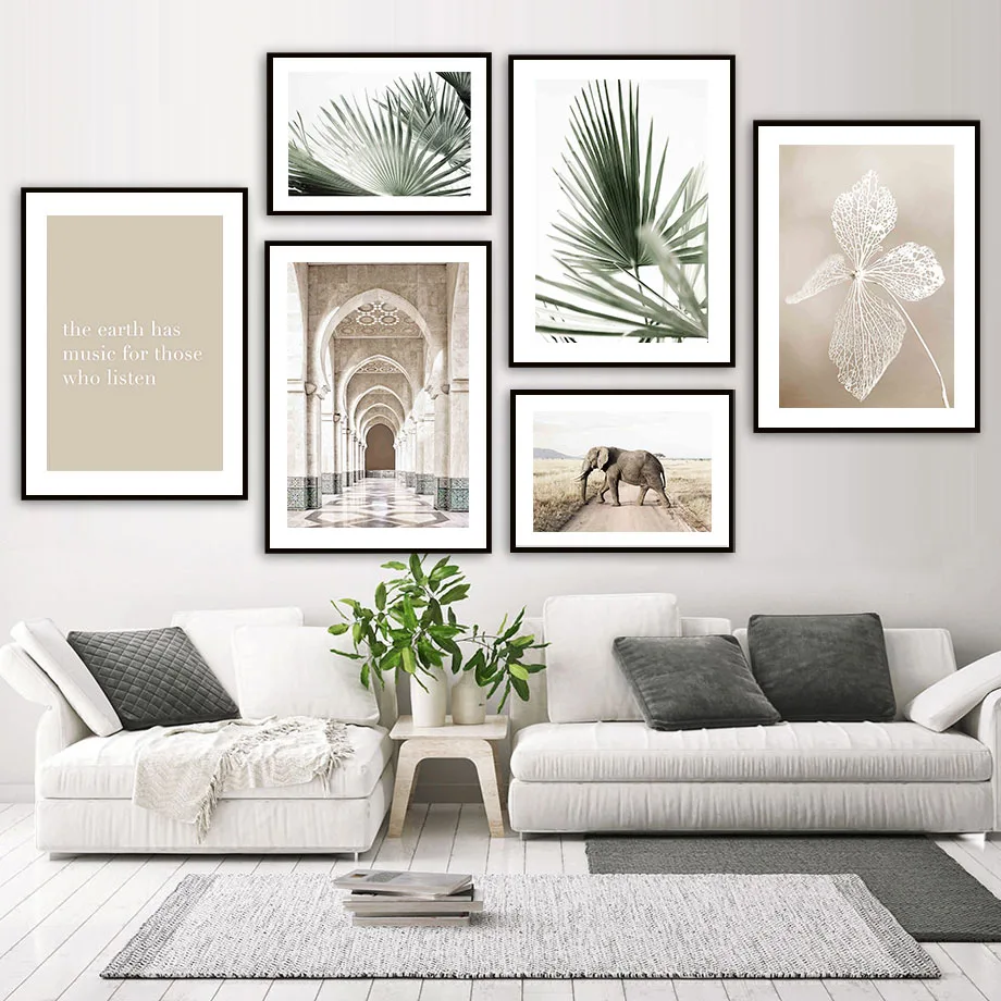 

Lslamic Muslim Elephant Palm Leaf Flowers Wall Art Canvas Painting Nordic Posters And Prints Wall Pictures For Living Room Decor