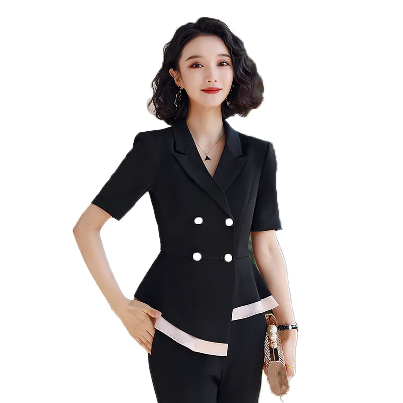 Женский костюм из двух предметов элегантный двубортный жакет с оборками одежда