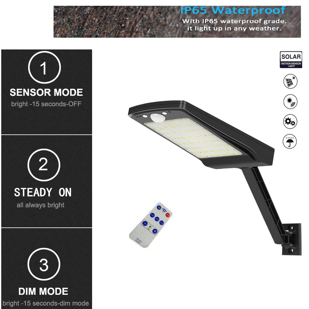 

Светодиодный настенный светильник на солнечной батарее, уличный фонарь с дистанционным управлением и пассивным ИК датчиком движения, водо...