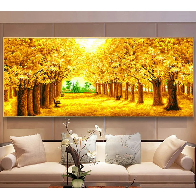 Алмазная живопись сделай сам пейзаж дерево 5D алмазная вышивка золотое картина