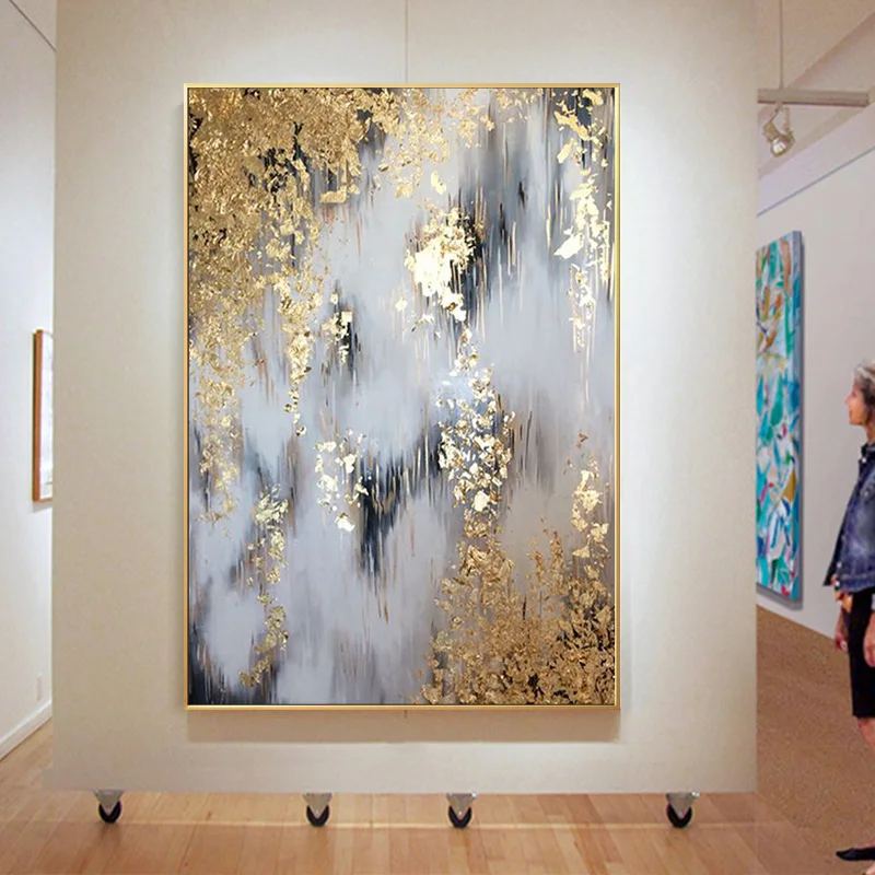 

Hand Painted Canvas Oil Painting Gold Foil Abstract картины для интерьера Quadros Decorativos Aesthetic Room Decor No Framed