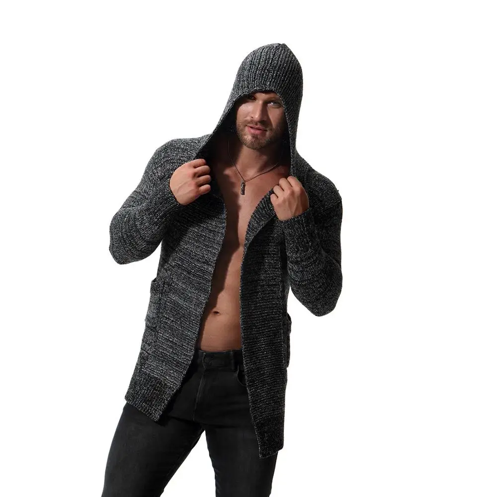 Мужской Однотонный свитер с высоким воротником теплый повседневный вязаный