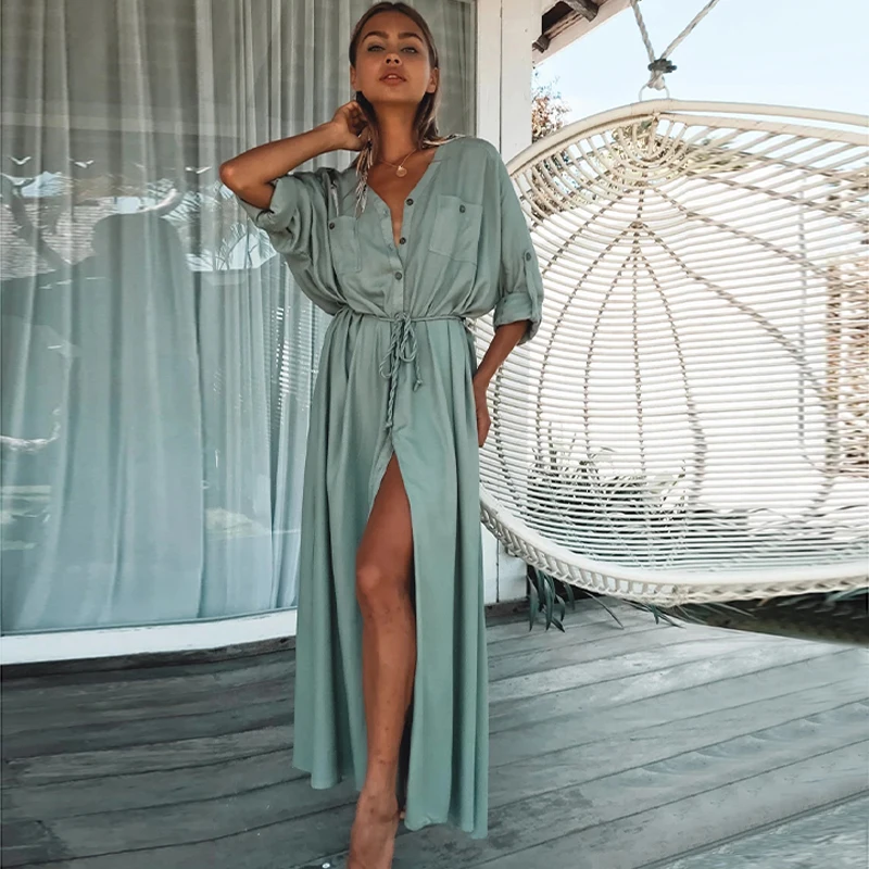 

Summer Long Beach Dress saida de Praia Beach Cover up Kaftan Sarong Vestido Swim wear Cover up Ropa de Playa Tunic Beach #Q1111