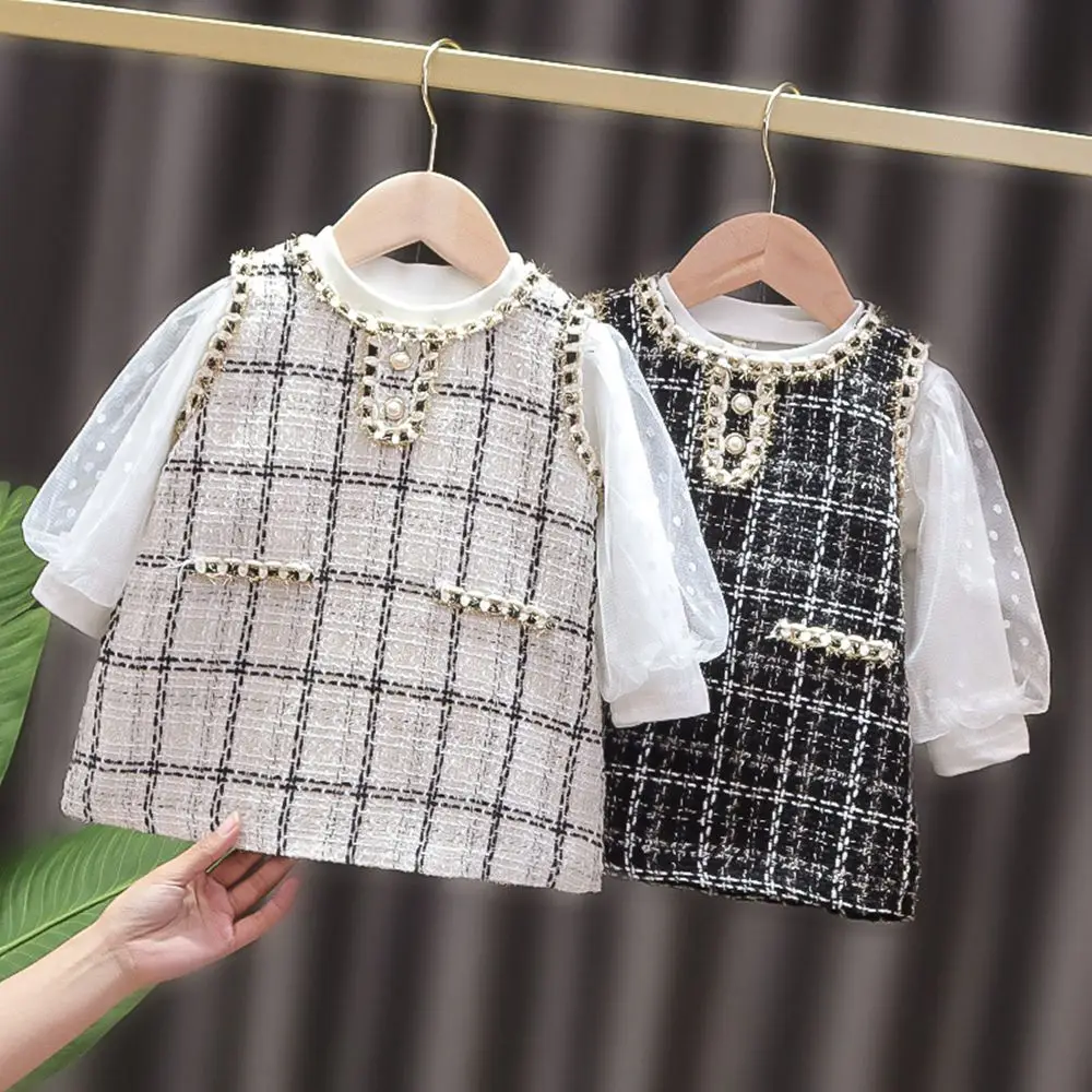 

2021 Sweet Fashion Spring Girls Kids Princess Overall Dress+Long Sleeve Tops Blouse 2pcs Children Baby Infant Clothes Set