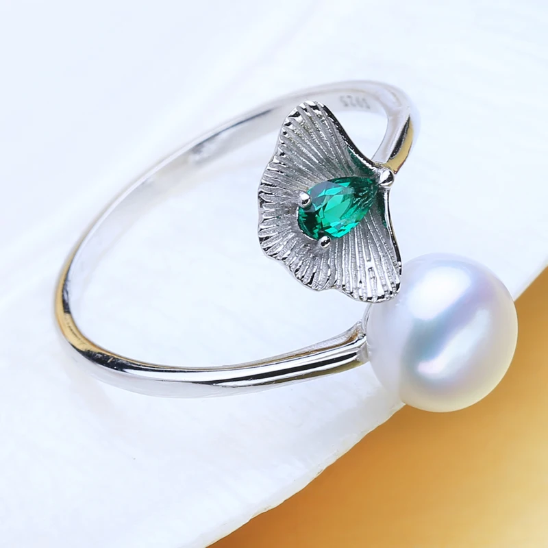 

FENASY Pearl Jewelry Sets Pearl Pendant Necklace Bohemian 925 Sterling Silver Emerald Green Crystal Drop Earrings For Women Ring