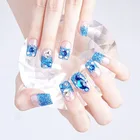 Накладные ногти с прозрачными блестками, квадратные синие наклейки на Стразы, полное покрытие, накладные ногти, 24 шт.компл., аксессуары для дизайна ногтей, ноготь невесты