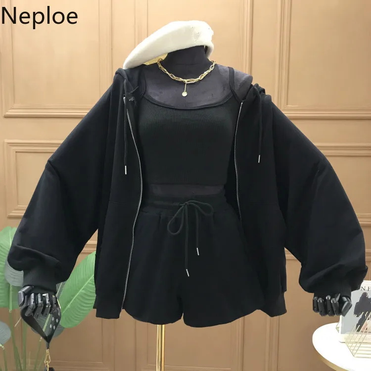 Женский комплект из 3 предметов однотонная толстовка с капюшоном и воротником на