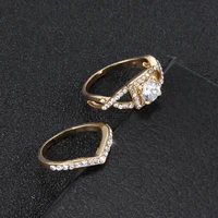 couple ring fashion symmetrical design party charm jewelry gold transparent two color ring wedding gift combination ring