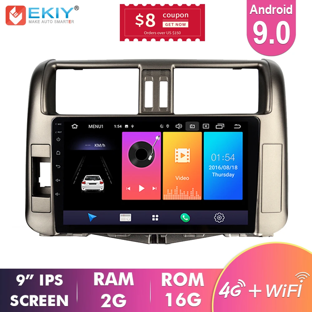 EKIY " ips Android 9,0 Автомобильный мультимедийный плеер авторадио для Toyota Land Cruiser Prado 150 2010-2013 стерео gps навигация 4G BT