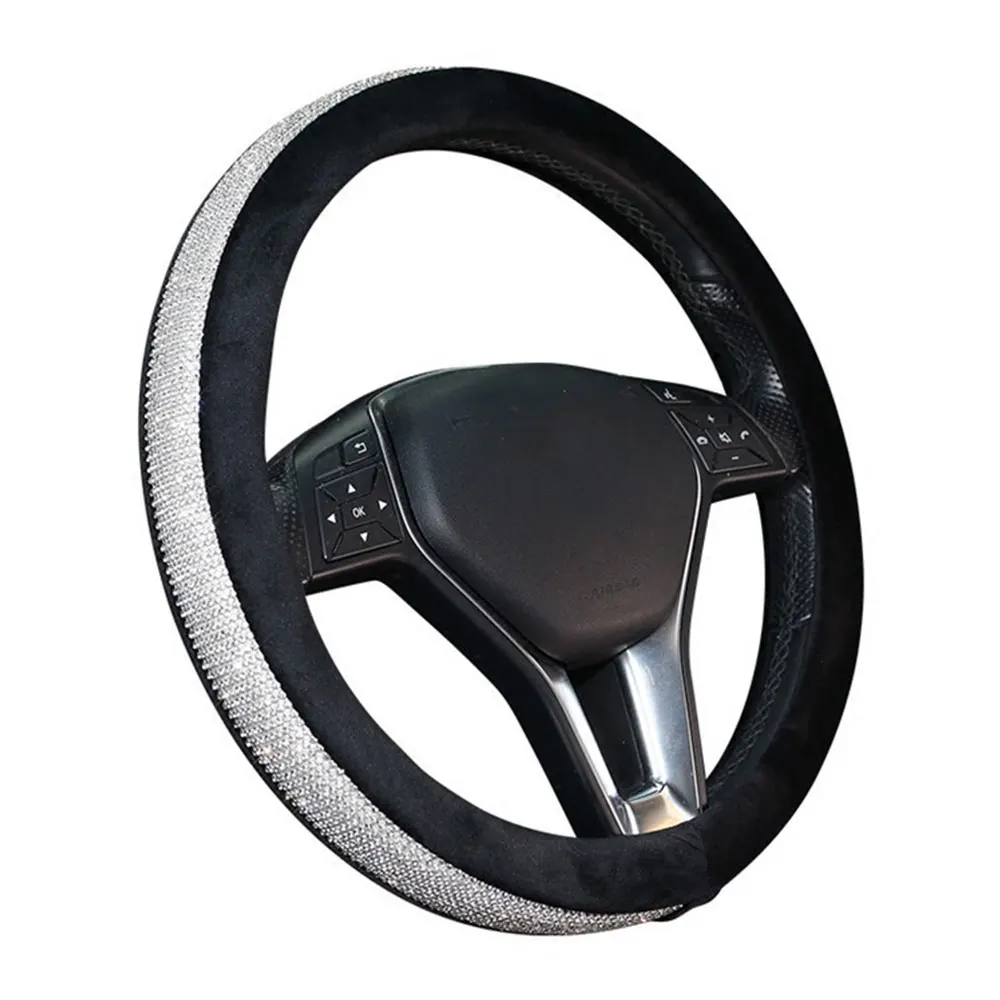 

Car Steering Wheel Cover Warm Plush Rhinestones Decoration Splicing Special For Wnter Automotive Interior Accessories