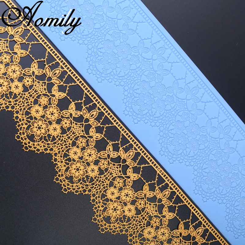 

Aomily 40x10cm Lace Flower Wedding Cake Silicone Beautiful Flower Lace Fondant Mold Mousse Sugar Craft Icing Mat Pastry Tool