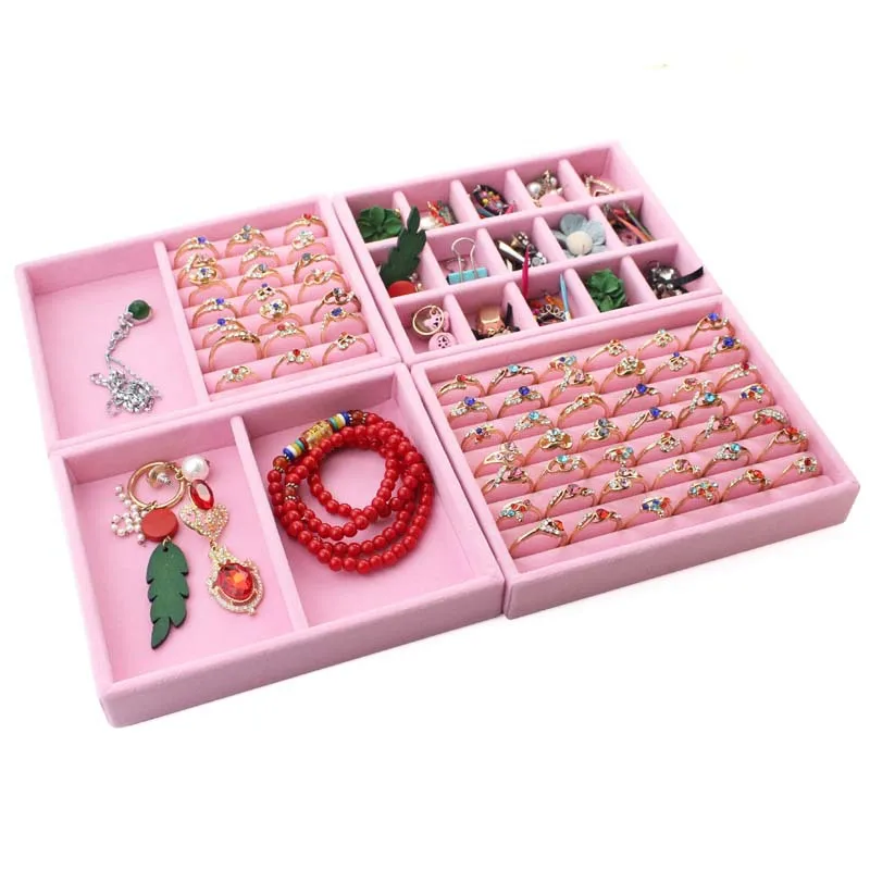 Pink Velvet Jewelry Storage Tray Ring Bracelet Jewellery Organizer Earring Holder Display Case Organizador De Joyas | Украшения и
