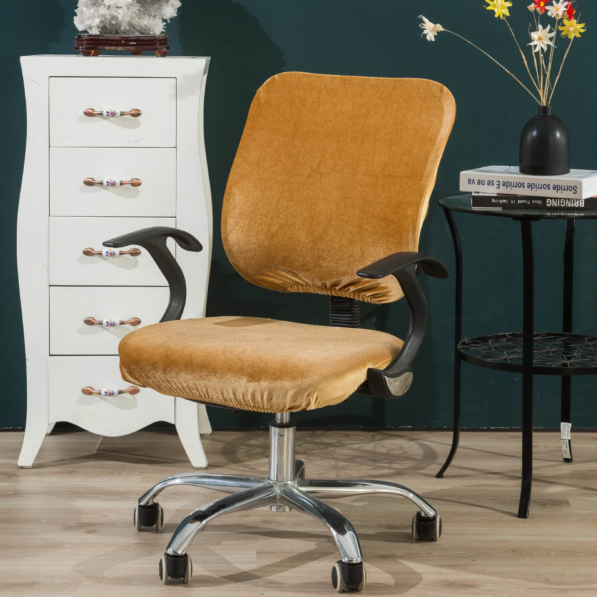 Новинка серебристый бархатный раздельный чехол для офисного кресла на заднее