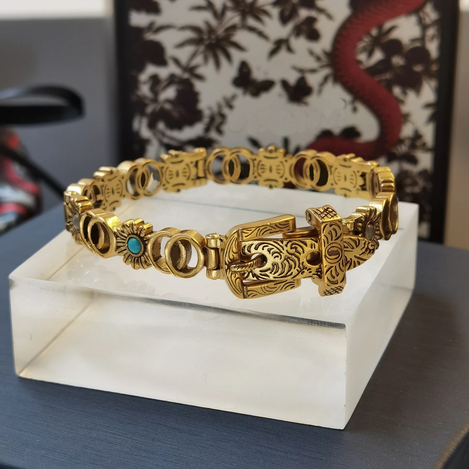 

Ag925 classic vintage boutique men's / women's hip hop gold flower bracelet, G original luxury jewelry, exquisite gifts,