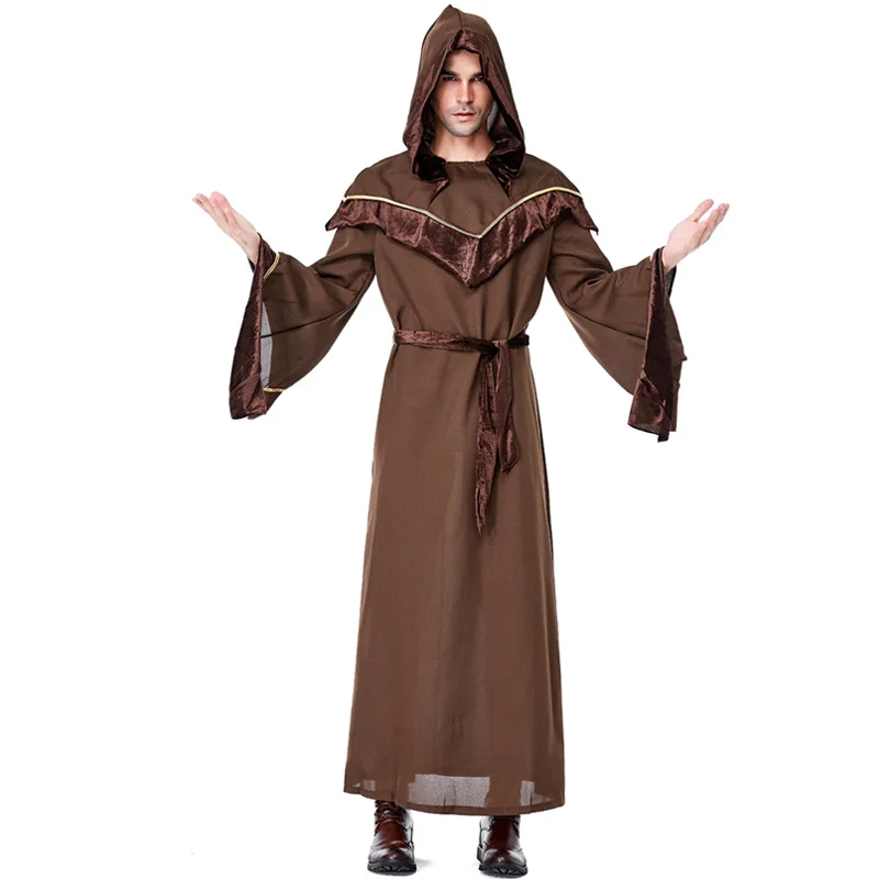 

New Medieval Wizard Cosplay Halloween Costumes for Men Adult Religious Godfather Party Performance Mage Uniform for Man Robe Set