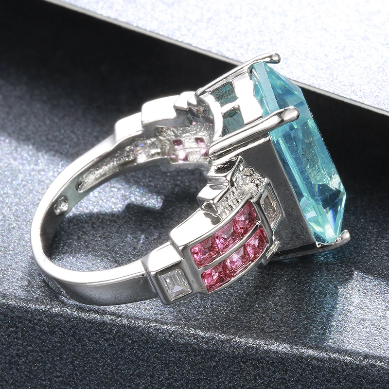

Wong Rain Vintage 100% 925 Sterling Silver Aquamarine Ruby Gemstone Wedding Engagement White Gold Ring Fine Jewelry Wholesale
