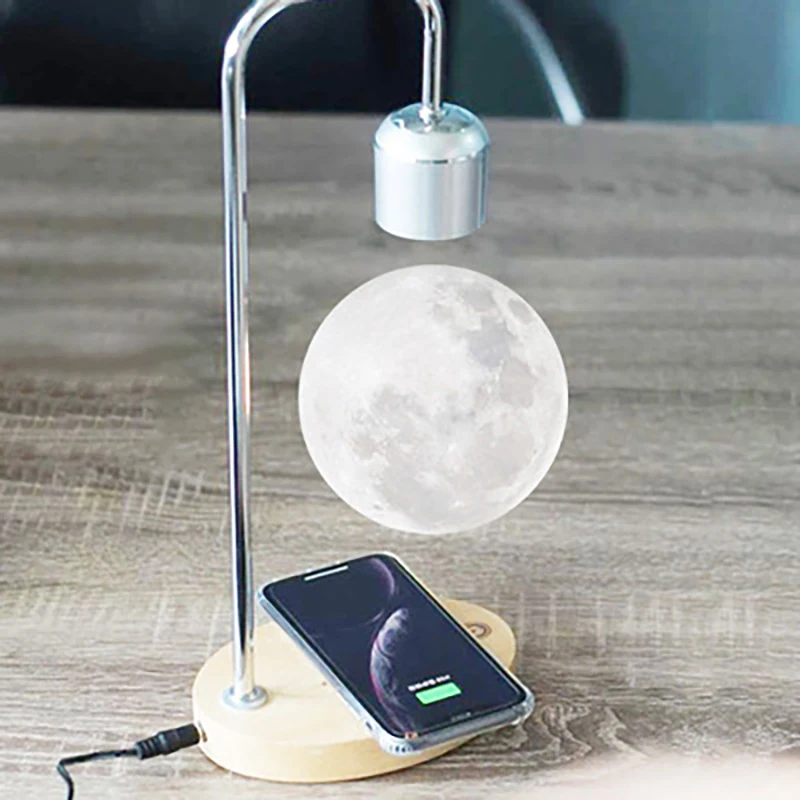 LED Moon Wireless Mobile Phone Charging Night Lights Magnetic Levitation Lamp Table Room Decoration Lights Bedroom Desktop Lamps