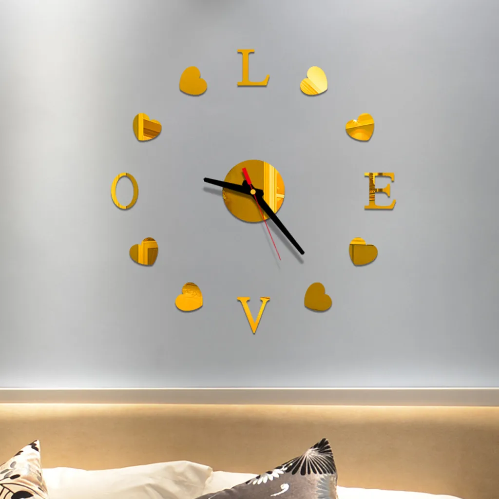 Сердце любовь Reloj De Pared часы зеркальные акриловые домашний декор DIY простой дизайн