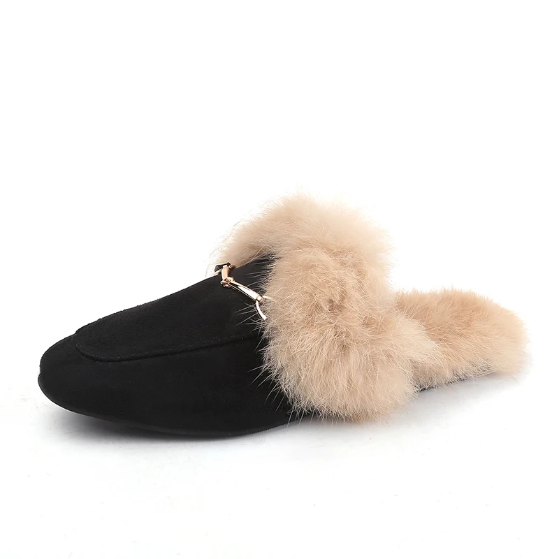 Женские пушистые тапочки 2019 женские милые металлические сандалии меховые зимние