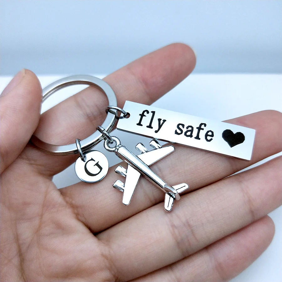 

Drive Safe Fly Safe Keychain Custom Initial A-z Letters Car Airplane Key Chain Couples Men Pilot Flight Attendant Gift Keyring