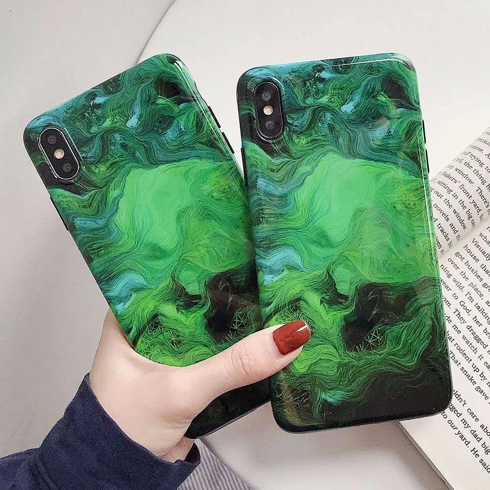 Роскошный Зеленый Мраморный чехол для телефона iPhone XR XS X 7 8 MAX 6 6S Plus Мягкий IMD