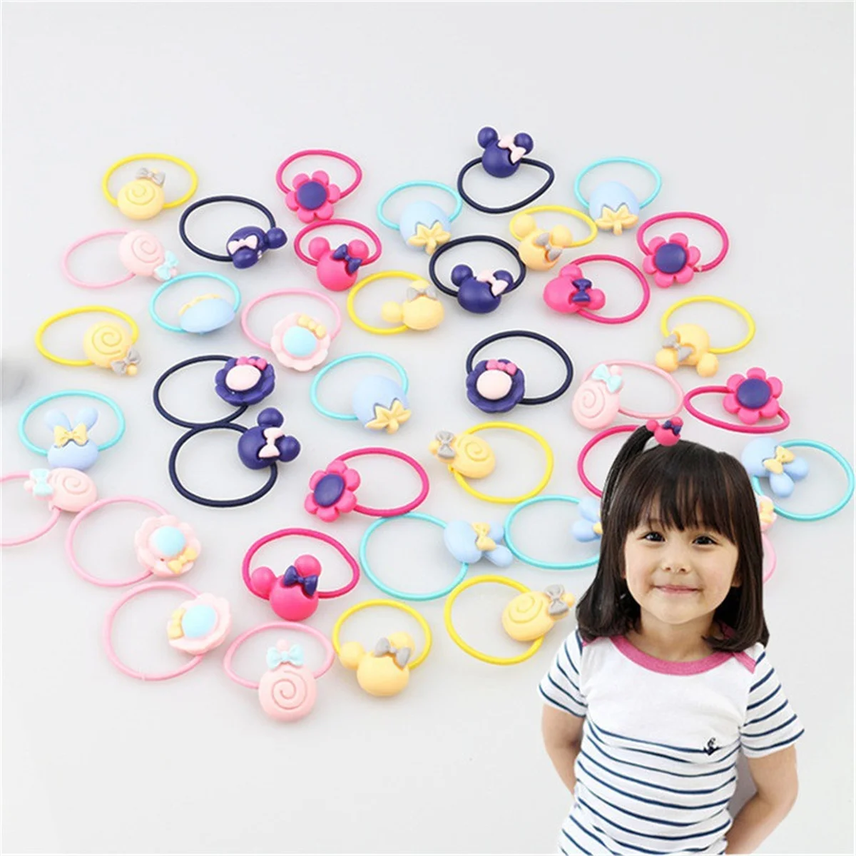 

40 Pieces/box Children's Hair Rope Princess Hair Ring Hair Accessories Cartoon Rubber Band Headdress Storage Portable Box