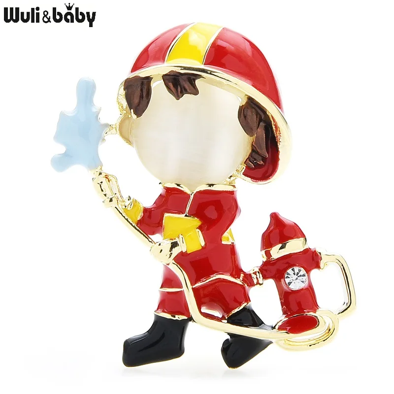 

Wuli&baby Enamel Opal Fireman Brooches Unisex 2-color Men Use Fire Extinguisher Figure Office Causal Brooch Pins Gifts