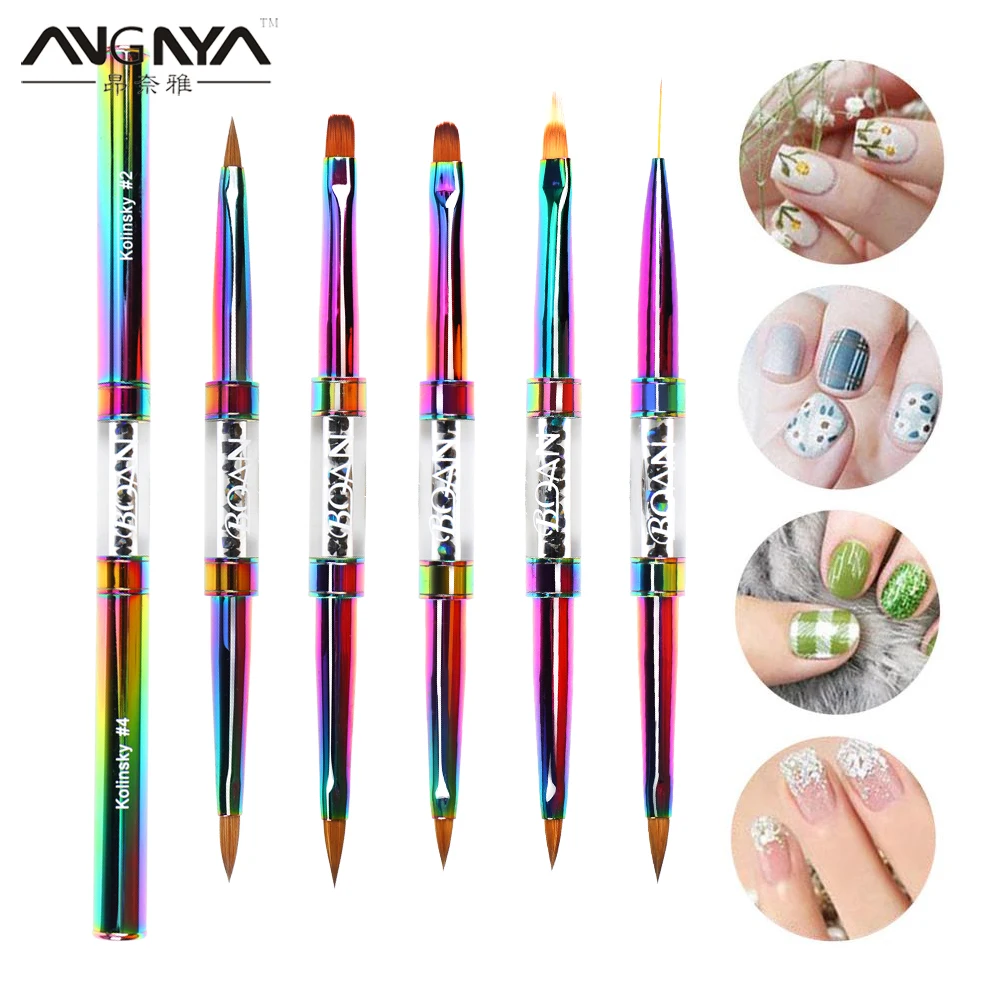 

ANGNYA New Double Head Nail Brush Painting Drawing Lines Pen 3D Tips DIY UV Gel Flowers Kolinsky Hair Nail Art Acrylic Brushes