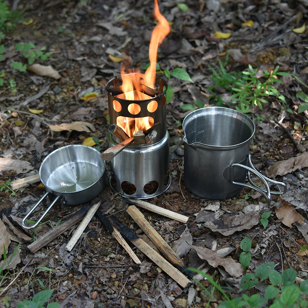 Портативная уличная дровяная плита набор для кемпинга посуда путешествий