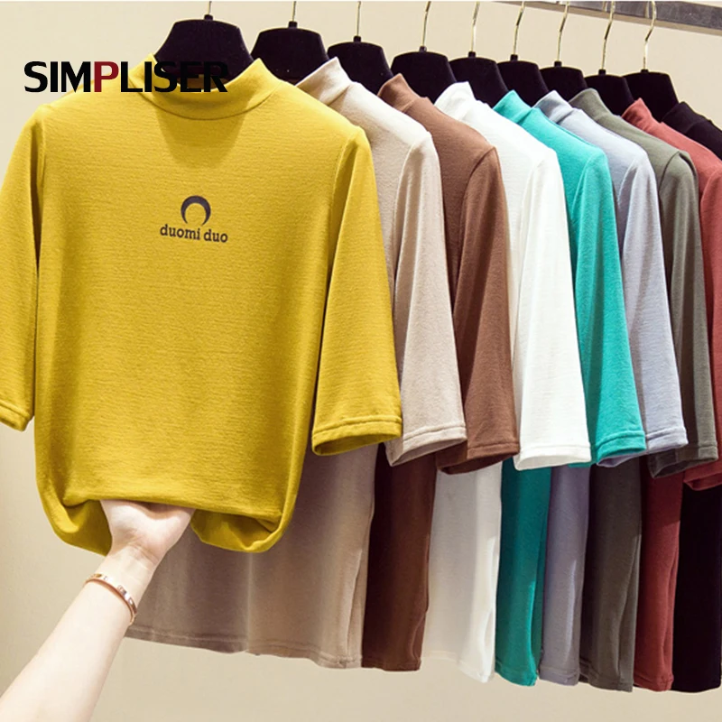 Hot Sale Women Soft Cotton Shirts T-shirts For Woman's 2020 Summer Bottoming Shirt Tee shirts Yellow Grey Blue Tops Slim Clothes | Женская