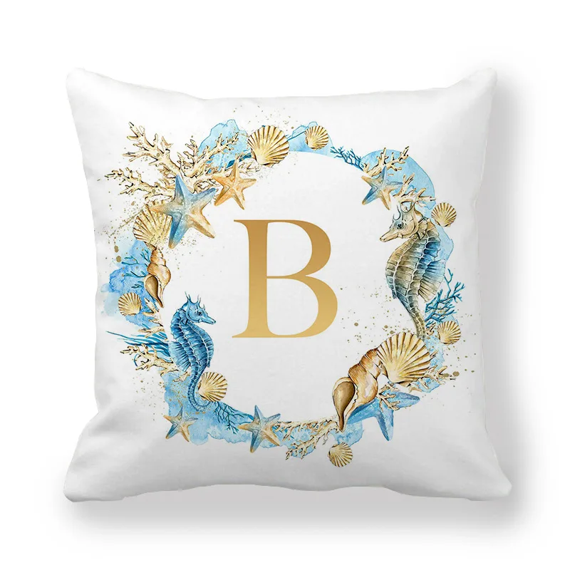 

Ocean Golden Letter Alphabet Decorative Cushion Cover Polyester Throw Pillowcase 45*45CM Sofa Home Decorative PillowCover 41023