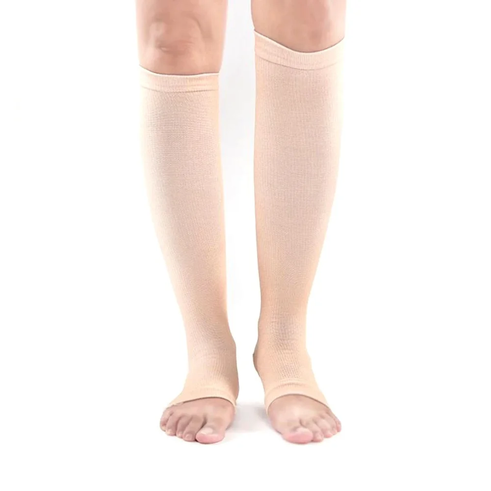 

3 Pairs Elastic Open Toe Knee High Stockings Compression Brace Wrap Varicose Veins Treat Shaping Graduated Pressure Stockings
