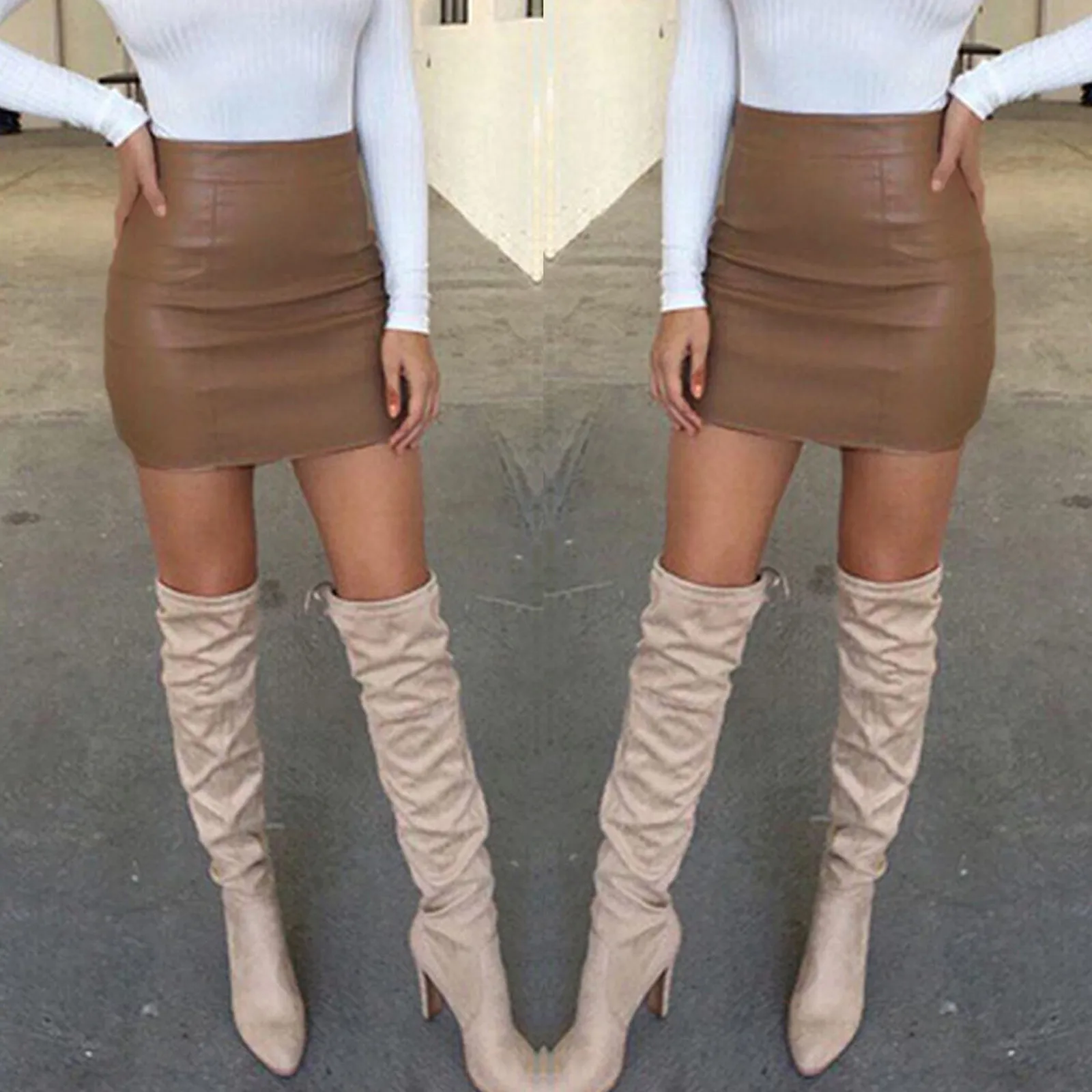 

Metal Zipper High Waisted Leather Hip Skirt Streetwear Sweet Undefined Leather skirt women pu leather bodycon wrap skirt