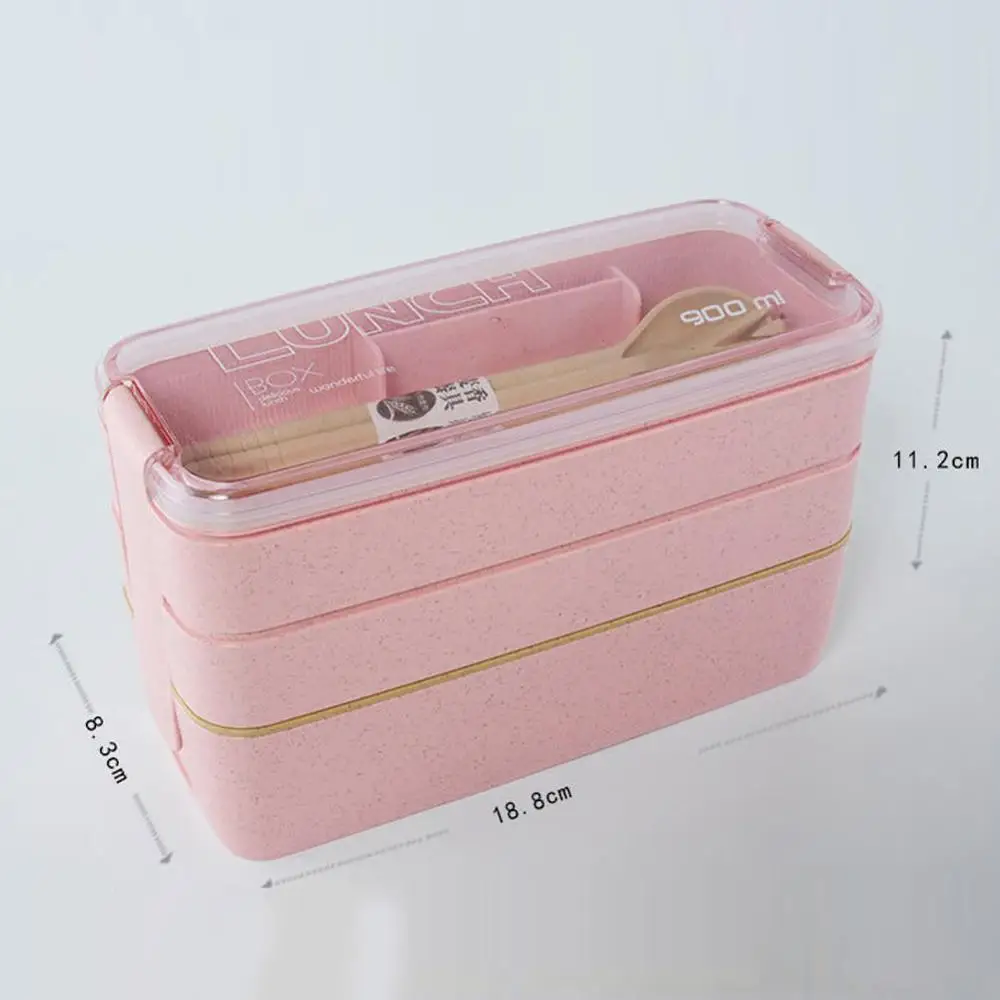 

Three-Tier Lunch Boxes Wheat Stalk With Spoon Fork Microwaveable Kitchen Multilayer Storage Box 900ML