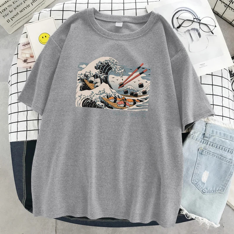 

Women Anime The Great Wave Brand Printed T Shirt Cartoon Harajuku Female Short Sleeve Top Tee O-Neck Casual Tshirt Woman T-shirt